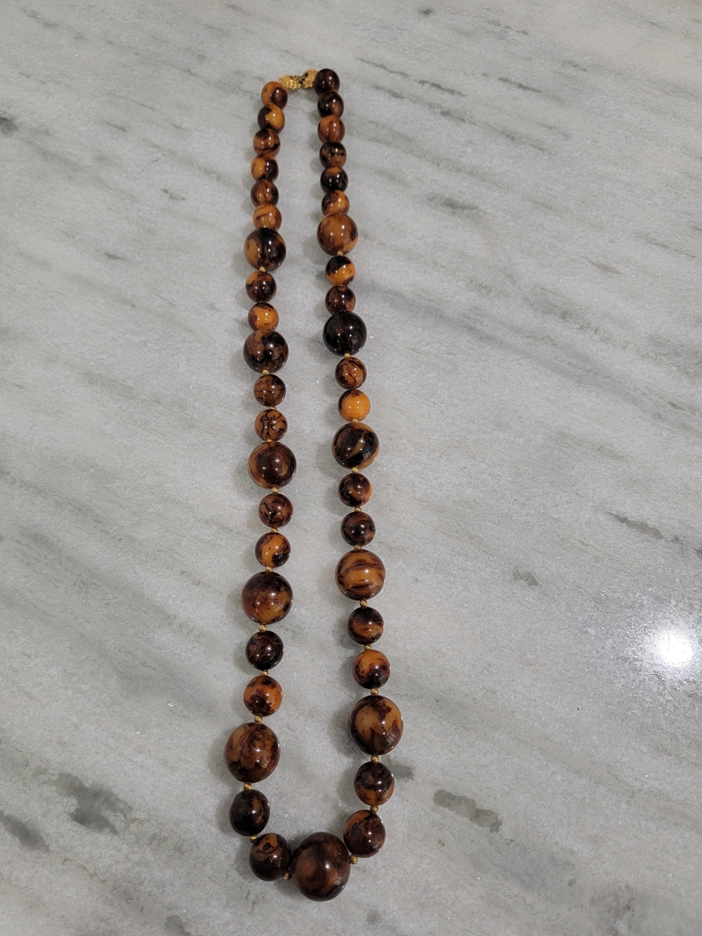 Brown Marbled Bead Necklace for Women - Classic Brown Bead Strand